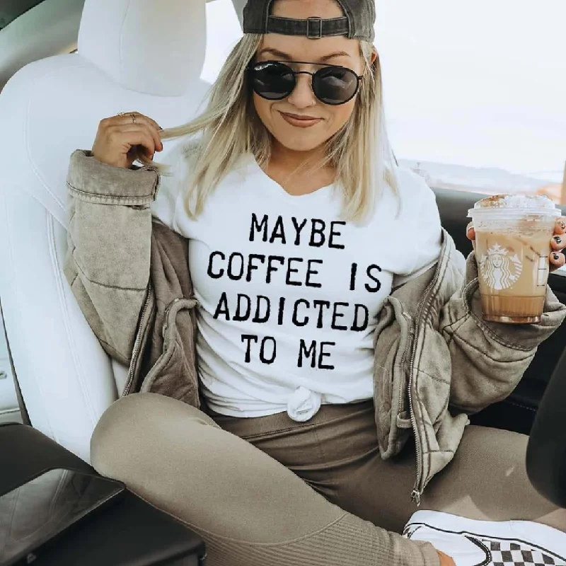 Online Exclusive | Maybe Coffee Is Addicted To Me Graphic Tee in White