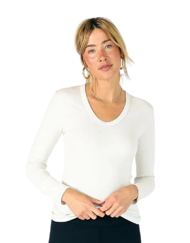 Perfect White Tee Robyn Long Sleeve U Neck in White